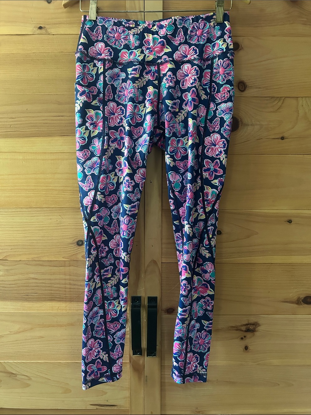 Simply Southern Navy Leggings with Pink Floral Print